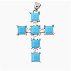Copper Cross Pendant Pave Turq Zirconia Platinum Plated, approx 23-30mm [FD28011]