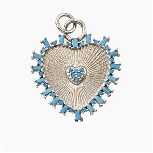 Copper Heart Pendant Pave Turq Zirconia Platinum Plated, approx 20mm [FD28013]