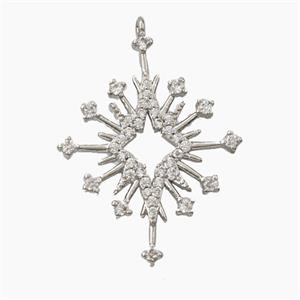 Copper Snowflake Pendant Pave Zirconia Sputnik Platinum Plated, approx 27-35mm [FD28015]