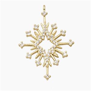 Copper Snowflake Pendant Pave Zirconia Sputnik Gold Plated, approx 27-35mm [FD28016]
