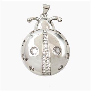 Copper Ladybug Pendant Pave Zirconia Platinum Plated, approx 25-30mm [FD28021]