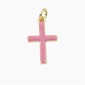 Copper Cross Pendant Pink Enamel Gold Plated, approx 11.5-16.5mm [FD28026]