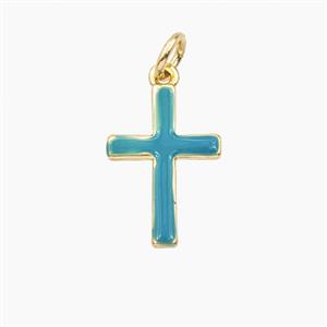 Copper Cross Pendant Teal Enamel Gold Plated, approx 11.5-16.5mm [FD28027]