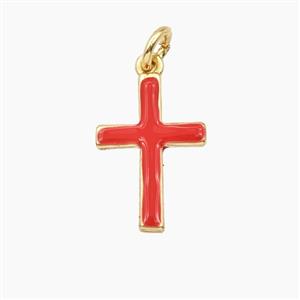 Copper Cross Pendant Red Enamel Gold Plated, approx 11.5-16.5mm [FD28028]