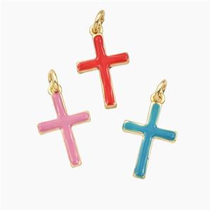 Copper Cross Pendant Enamel Gold Plated Mixed, approx 11.5-16.5mm [FD28029]