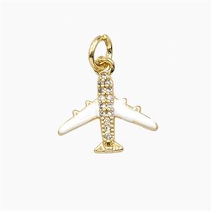 Enamel Airplane Pendant Pave Zirconia White Enamel Gold Plated, approx 14mm [FD28031]
