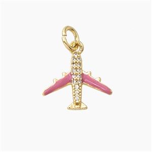 Enamel Airplane Pendant Pave Zirconia Pink Enamel Gold Plated, approx 14mm [FD28032]