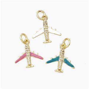 Enamel Airplane Pendant Pave Zirconia Enamel Gold Plated Mixed, approx 14mm [FD28034]