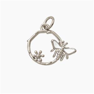 Copper Honeybee And Flower Pendant Enamel Platinum Plated, approx 12.5mm [FD28035]