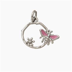 Copper Honeybee And Flower Pendant Enamel Platinum Plated, approx 12.5mm [FD28036]