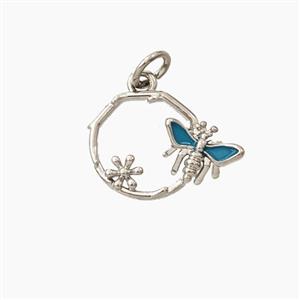 Copper Honeybee And Flower Pendant Enamel Platinum Plated, approx 12.5mm [FD28037]