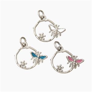 Copper Honeybee And Flower Pendant Enamel Platinum Plated Mixed, approx 12.5mm [FD28038]