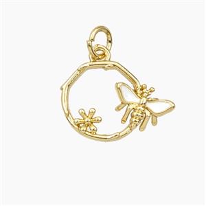 Copper Honeybee And Flower Pendant Enamel Gold Plated, approx 12.5mm [FD28039]