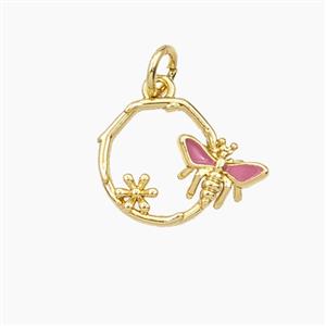 Copper Honeybee And Flower Pendant Enamel Gold Plated, approx 12.5mm [FD28040]