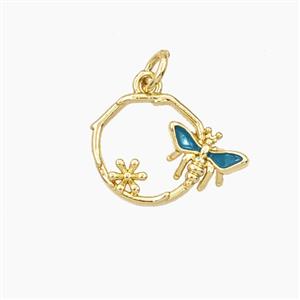 Copper Honeybee And Flower Pendant Enamel Gold Plated, approx 12.5mm [FD28041]