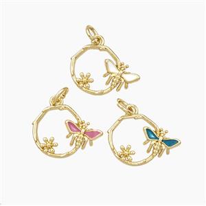 Copper Honeybee And Flower Pendant Enamel Gold Plated Mixed, approx 12.5mm [FD28042]
