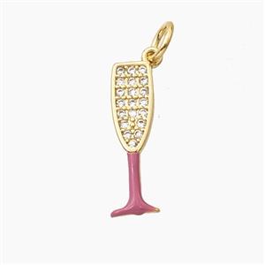 Wine Glass Charms Copper Pendant Pave Zirconia Enamel Cup Gold Plated, approx 5-17.5mm [FD28044]