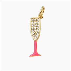 Wine Glass Charms Copper Pendant Pave Zirconia Enamel Cup Gold Plated, approx 5-17.5mm [FD28045]