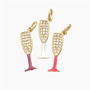Wine Glass Charms Copper Pendant Pave Zirconia Enamel Cup Gold Plated Mixed, approx 5-17.5mm [FD28046]