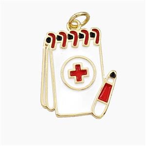 Medical Notebook Charms Copper Pendant Enamel Gold Plated, approx 16-19mm [FD28053]