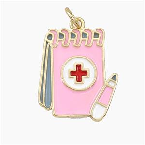Medical Notebook Charms Copper Pendant Enamel Gold Plated, approx 16-19mm [FD28054]