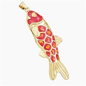 Copper Fish Pendant Red Enamel Gold Plated, approx 17-47mm [FD28058]