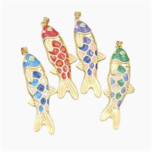 Copper Fish Pendant Enamel Gold Plated Mixed, approx 17-47mm [FD28059]