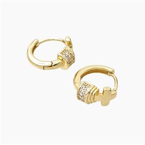 Copper Hoop Earrings Pave Zirconia Cross Gold Plated, approx 14mm [FD28061]