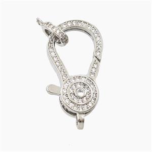 Copper Lobster Clasp Pave Zirconia Platinum Plated, approx 14-26mm, 7.5mm dia [FD28066]
