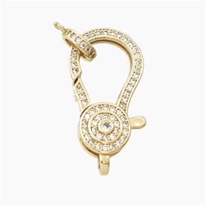 Copper Lobster Clasp Pave Zirconia Gold Plated, approx 14-26mm, 7.5mm dia [FD28067]