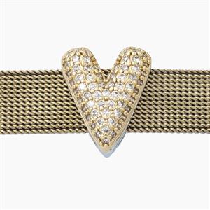 Copper Letter-V Beads Pave Zirconia Flat Hole Gold Plated, approx 13.5-16mm, 3-11mm hole [FD28070]
