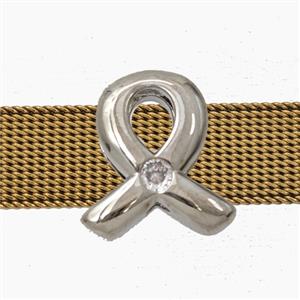 Copper Awareness Ribbons Beads Pave Zirconia Flat Hole Platinum Plated, approx 10-15mm, 3-11mm hole [FD28071]