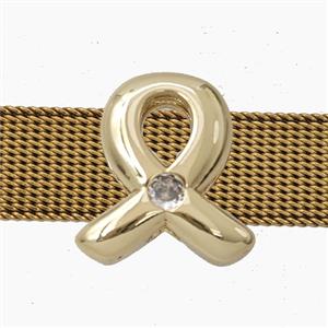 Copper Awareness Ribbons Beads Pave Zirconia Flat Hole Gold Plated, approx 10-15mm, 3-11mm hole [FD28072]