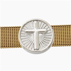 Copper Cross Beads Flat Hole Coin Platinum Plated, approx 15.5mm, 3-11mm hole [FD28073]