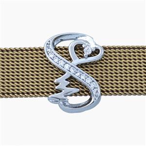 Copper Infinity Beads Pave Zirconia Flat Hole Heart Platinum Plated, approx 12-16mm, 3-11mm hole [FD28085]