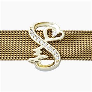 Copper Infinity Beads Pave Zirconia Flat Hole Heart Gold Plated, approx 12-16mm, 3-11mm hole [FD28086]