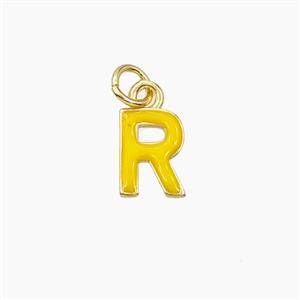 Copper Letter-R Pendant Enamel Gold Plated, approx 8-10mm [FD28104]