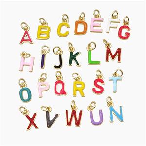 Copper Alphabet Pendant Enamel Gold Plated Mixed Letters, approx 8-10mm [FD28113]