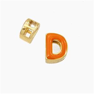Copper Letter-D Beads Enamel 2Holes Gold Plated, approx 5-8mm, 3mm hole [FD28117]