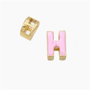 Copper Letter-H Beads Enamel 2Holes Gold Plated, approx 5-8mm, 3mm hole [FD28121]