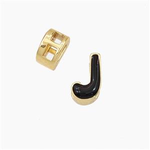 Copper Letter-J Beads Enamel 2Holes Gold Plated, approx 5-8mm, 3mm hole [FD28123]