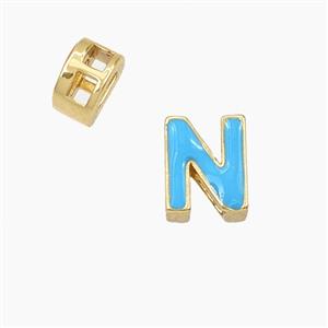 Copper Letter-N Beads Enamel 2Holes Gold Plated, approx 5-8mm, 3mm hole [FD28127]