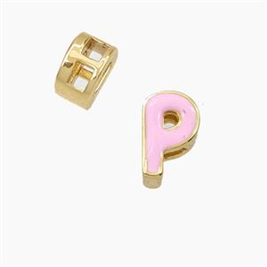 Copper Letter-P Beads Enamel 2Holes Gold Plated, approx 5-8mm, 3mm hole [FD28129]