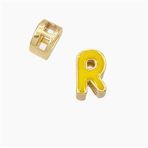 Copper Letter-R Beads Enamel 2Holes Gold Plated, approx 5-8mm, 3mm hole [FD28131]