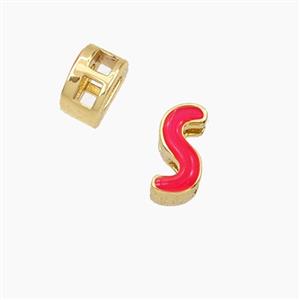 Copper Letter-S Beads Enamel 2Holes Gold Plated, approx 5-8mm, 3mm hole [FD28132]