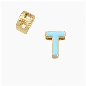 Copper Letter-T Beads Enamel 2Holes Gold Plated, approx 5-8mm, 3mm hole [FD28133]