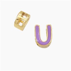Copper Letter-U Beads Enamel 2Holes Gold Plated, approx 5-8mm, 3mm hole [FD28134]