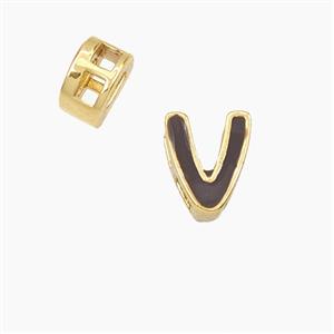 Copper Letter-V Beads Enamel 2Holes Gold Plated, approx 5-8mm, 3mm hole [FD28135]