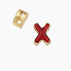 Copper Letter-X Beads Enamel 2Holes Gold Plated, approx 5-8mm, 3mm hole [FD28137]