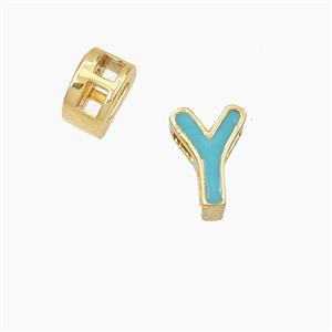 Copper Letter-Y Beads Enamel 2Holes Gold Plated, approx 5-8mm, 3mm hole [FD28138]